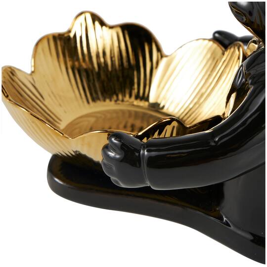 8" Black Ceramic Bulldog Sculpture with Gold Accents
